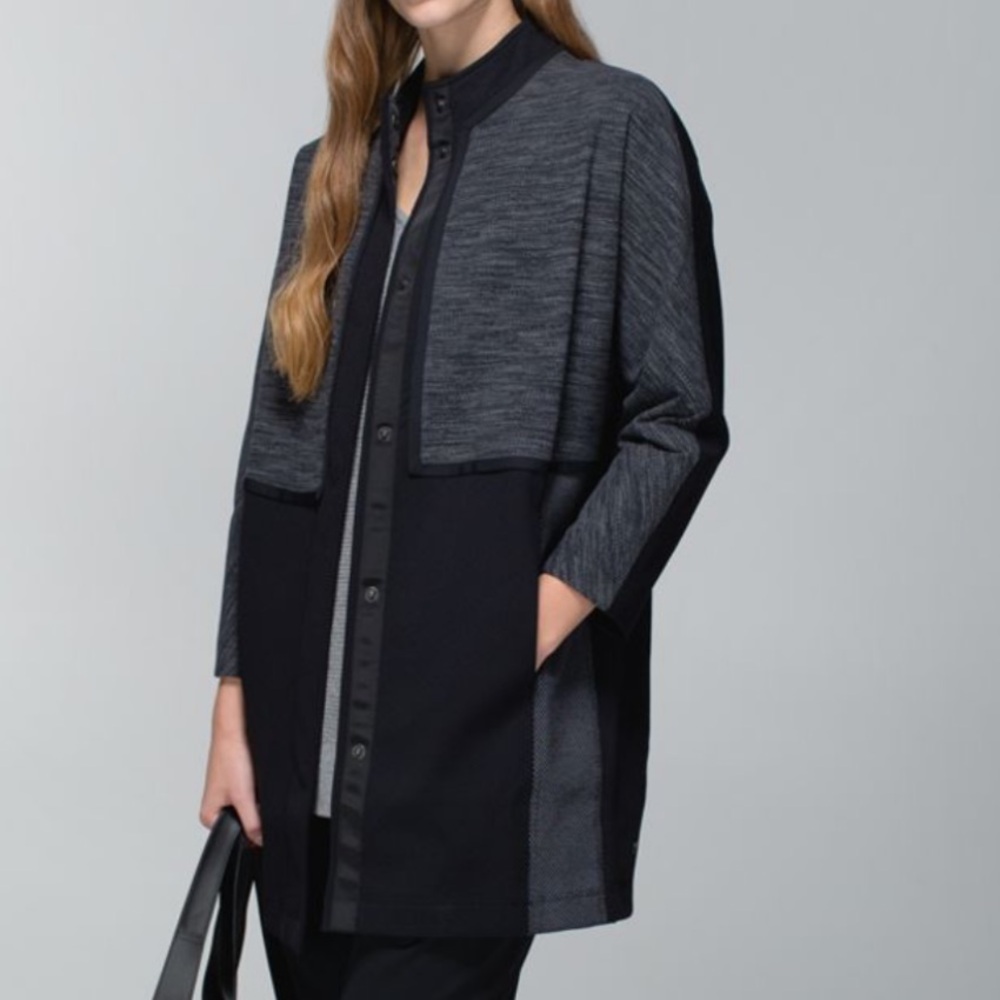LULULEMON XS SHINE DOT BLACK DIAMOND JACQUARD SPACE DYE BLACK COCOON CAR COAT - Picture 14 of 14